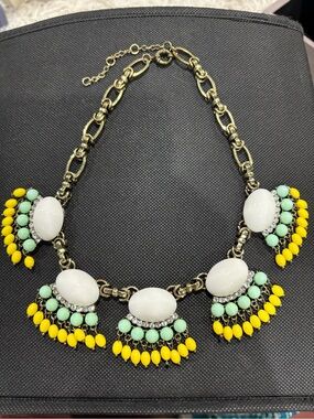 Stylish Statement Necklace with White, Mint & Yellow Accents